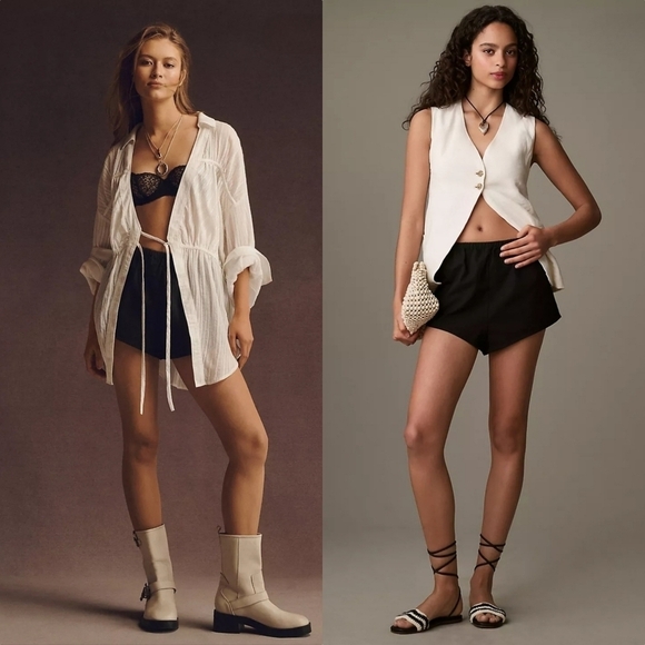 Anthropologie Linen Blend Micro Tap Shorts in Black NWT - Picture 1 of 14